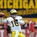 Michigan quarterback Denard Robinson smiles as he warms up at Indiana University's Memorial Stadium prior to Saturday, October 2nd's clash between the two in both team's Big Ten football opener.
Lon Horwedel | AnnArbor.com